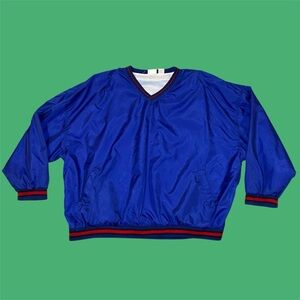 Vintage Nylon Pullover - Blue & Red Line Big & Tall Pullover Sweatshirt Sweater
